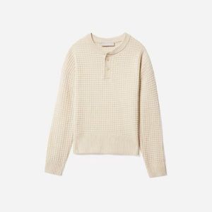 Everlane Belgian-Waffle Henley Sweater in ReCashmere size XXS beige